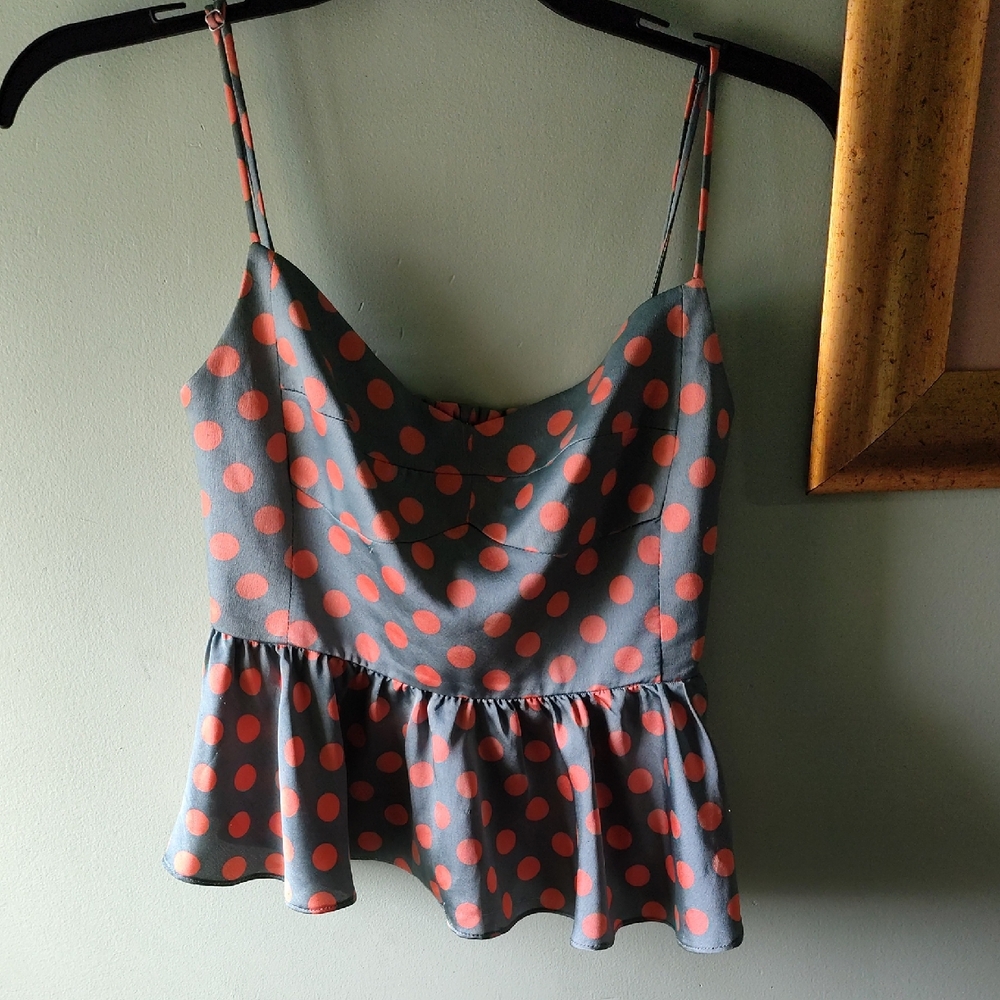 Zara Coral Polka Dot Peplum Cami in Gray